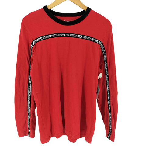 シュプリーム Supreme 17AW Tape Stripe L/S Pique Top テープ ストライプ ピケ トップ クルーネック 長袖 Tシャツ メンズ M