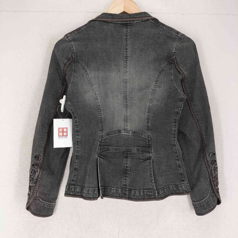 ブラーミン Brahmin cow leather カウレザー 牛革 レザー パイピング 2B ブラック デニム テーラード ジャケット Y2K レディース 38