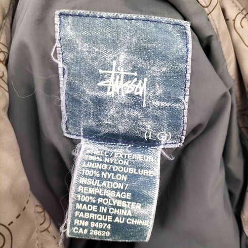 ステューシー Stussy 90S 紺タグ OLD Monogram Quilted Jacket 総柄 中綿 モノグラム キルティング パデット ジャケット メンズ import:L