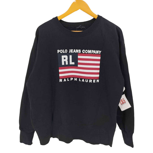 ポロジーンズカンパニーラルフローレン POLO JEANS COMPANY RALPH LAUREN 90-00S 黒タグ 星条旗 プリント クルーネック スウェット メンズ