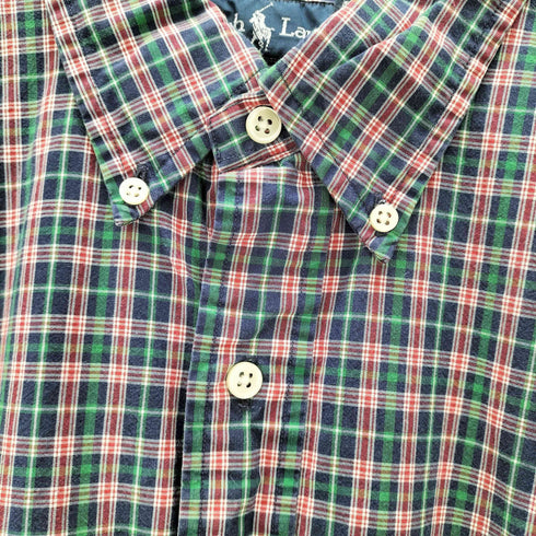 ラルフローレン RALPH LAUREN 90S CUSTOM FIT ポニー刺繍 L/S チェック ボタンダウン シャツ メンズ import:M