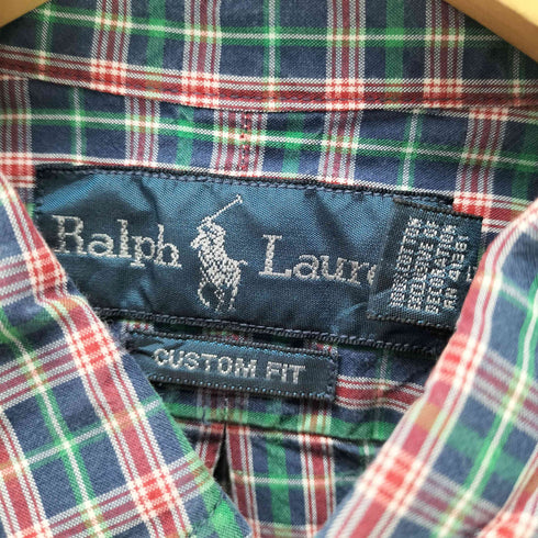 ラルフローレン RALPH LAUREN 90S CUSTOM FIT ポニー刺繍 L/S チェック ボタンダウン シャツ メンズ import:M