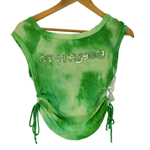 クレージュ courreges スパンコールロゴ ラメ ノースリーブ シャーリング カットソー レディース EUR:38