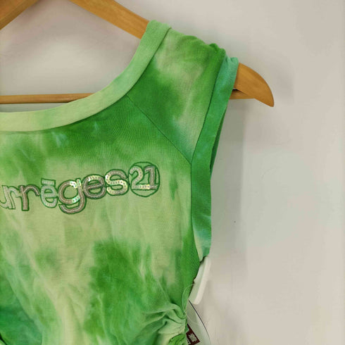クレージュ courreges スパンコールロゴ ラメ ノースリーブ シャーリング カットソー レディース EUR:38