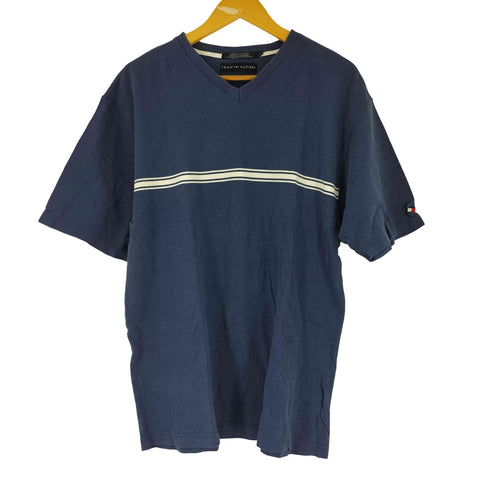 トミーヒルフィガー TOMMY HILFIGER フロントストライプデザイン Vネック 半袖 Tシャツ メンズ import:L