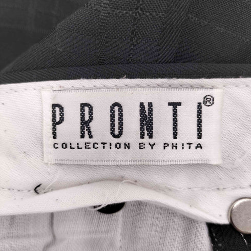 PRONTI プロンティ 90s Gang Slacks ギャング スラックス バギー ワイド 2タック 裾ダブル チェック ブラック メンズ