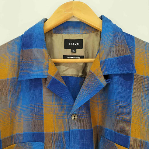 ビームス BEAMS オンブレチェックイージーフィットオープンカラー メンズ import:XL