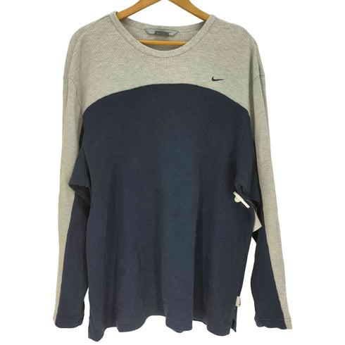 ナイキ NIKE 00S グレー三角タグ スウッシュロゴ刺繍 サーマル L/S 切替 クルーネック Tシャツ メンズ JPN:L
