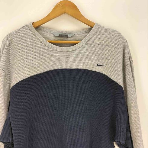 ナイキ NIKE 00S グレー三角タグ スウッシュロゴ刺繍 サーマル L/S 切替 クルーネック Tシャツ メンズ JPN:L