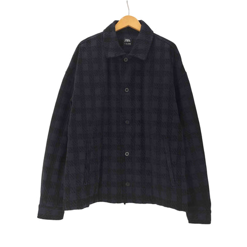 ザラ ZARA チェック柄 ブルゾン ジャケット ジャガード メンズ import:L