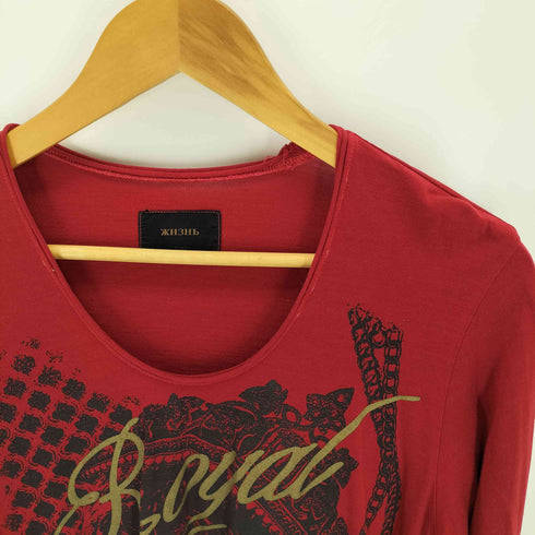 XH3Hb GIGNI グラフィックプリント ワイドネック 長袖 Tシャツ Y2K メンズ M