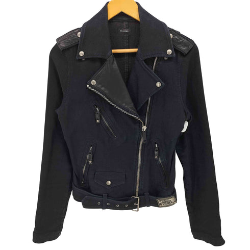 ディーゼル DIESEL 00s Y2K レザー 切替 ストレッチ ダブルライダースジャケット レディース