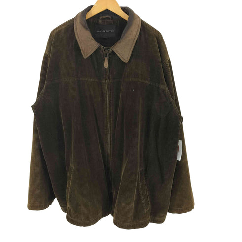 クラフトアンドバロー Croft&Barrow 襟レザー切替 裏地チェック 太畝コーデュロイジャケット メンズ import:XL