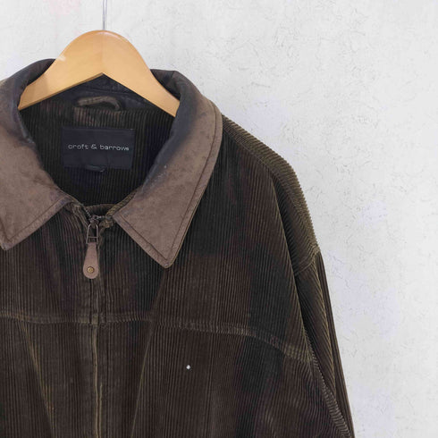 クラフトアンドバロー Croft&Barrow 襟レザー切替 裏地チェック 太畝コーデュロイジャケット メンズ import:XL