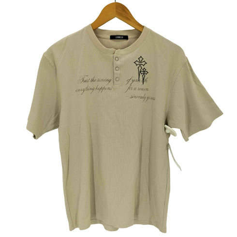 LANDMUSEUM ランドミュージアム クロスステッチ プリント ヘンリーネック 半袖Tシャツ メンズ M