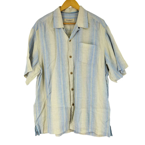 トミーバハマ Tommy Bahama リネン100% ORIGINAL FIT ストライプ オープンカラーシャツ メンズ import:L