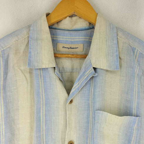 トミーバハマ Tommy Bahama リネン100% ORIGINAL FIT ストライプ オープンカラーシャツ メンズ import:L