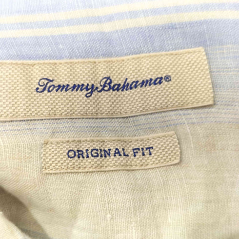 トミーバハマ Tommy Bahama リネン100% ORIGINAL FIT ストライプ オープンカラーシャツ メンズ import:L