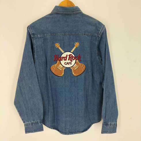 ハードロックカフェ Hard Rock Cafe ロゴ刺繍 長袖デニムシャツ メンズ L