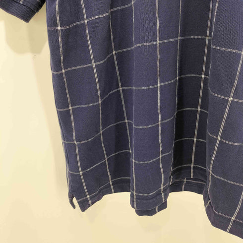 トミーヒルフィガー TOMMY HILFIGER 90s エンブレム刺繍 鹿の子 ピケ チェック ポロシャツ メンズ import:L