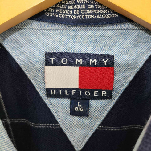 トミーヒルフィガー TOMMY HILFIGER 90s エンブレム刺繍 鹿の子 ピケ チェック ポロシャツ メンズ import:L