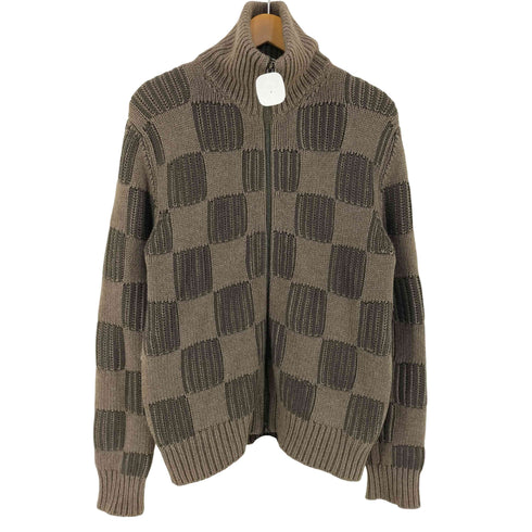 ルイヴィトン LOUIS VUITTON カシミヤ ウール ダミエ ジャガード スタンドカラー ジップアップ ドライバーズ ニット メンズ S