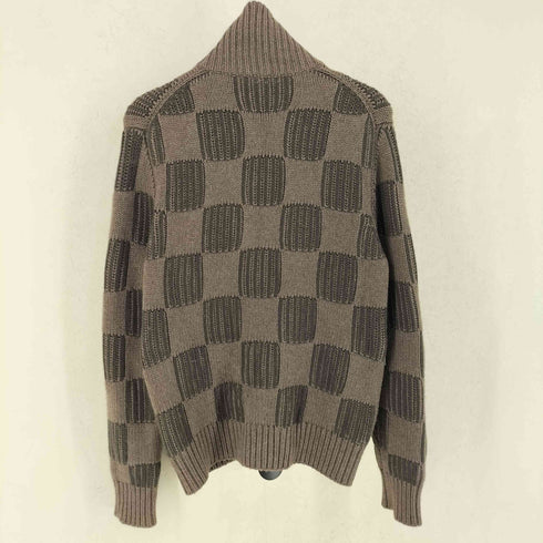 ルイヴィトン LOUIS VUITTON カシミヤ ウール ダミエ ジャガード スタンドカラー ジップアップ ドライバーズ ニット メンズ S