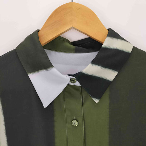 アメリ AMERI BLURRED STRIPE OVER SHIRT 袖スリット ストライプオーバーシャツ レディース F