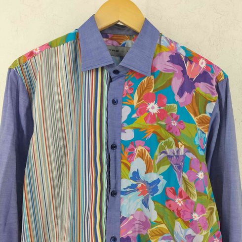 エトロ ETRO フラワー ストライプ クレイジーパターン レギュラーカラーシャツ メンズ 41