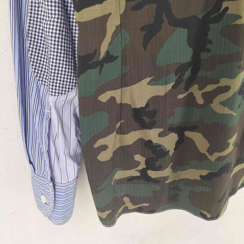 ジュンヤワタナベコムデギャルソンマン JUNYA WATANABE COMME des GARCONS MAN AD2018 PATCHWORK CAMO SHIRT パッチワーク ストライプ カモ 切替 長袖シャツ メンズ M