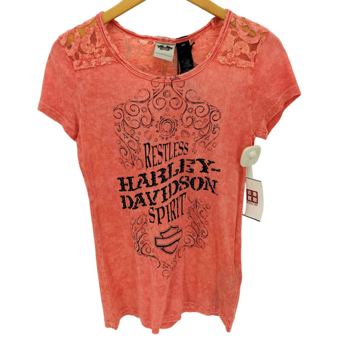 ハーレーダビッドソン HARLEY-DAVIDSON USA製 Restless Spirit Short Sleeve Lace Tee Y2K レディース import:XS