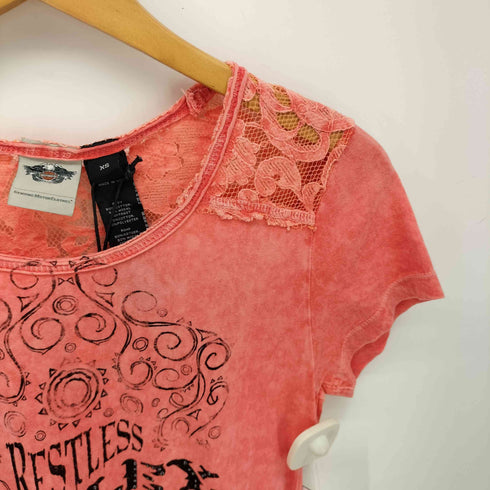 ハーレーダビッドソン HARLEY-DAVIDSON USA製 Restless Spirit Short Sleeve Lace Tee Y2K レディース import:XS
