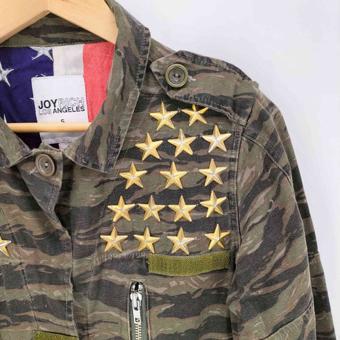 ジョイリッチ JOYRICH Tiger Camo Military Jacket with Star Studs and Union Jack Lining スター スタッズ タイガーカモ 裏地 ユニオンジャック ミリタリー ジャケット Y2K レディース import:S