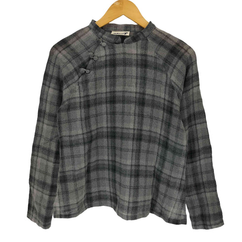 イッセイミヤケハイスポーティングギア ISSEY MIYAKE HAI SPORTING GEAR チャイナボタン チェック ウールブラウス レディース JPN:M