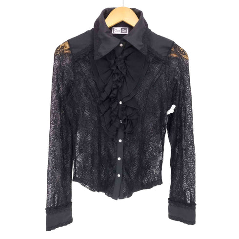 ozz on レース フリル クロス スナップボタン L/S 長袖 シャツ レディース