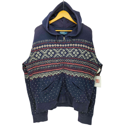 ポロバイラルフローレン Polo by RALPH LAUREN 90s バーズアイ ノルディック 雪柄 裏サーマル ジップアップ パーカー メンズ import:XL