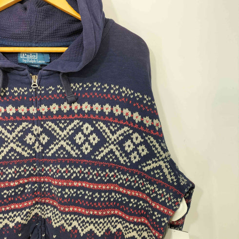 ポロバイラルフローレン Polo by RALPH LAUREN 90s バーズアイ ノルディック 雪柄 裏サーマル ジップアップ パーカー メンズ import:XL
