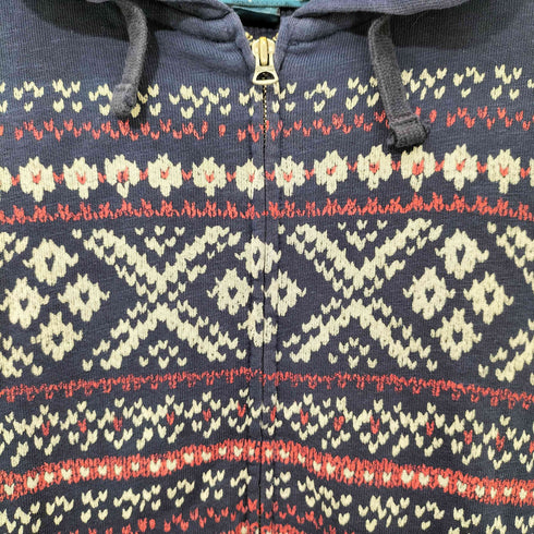 ポロバイラルフローレン Polo by RALPH LAUREN 90s バーズアイ ノルディック 雪柄 裏サーマル ジップアップ パーカー メンズ import:XL