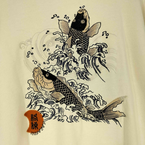 カラクリダマシイ 絡繰魂 和柄 鯉 刺繍 プリント クルーネック スウェット メンズ L