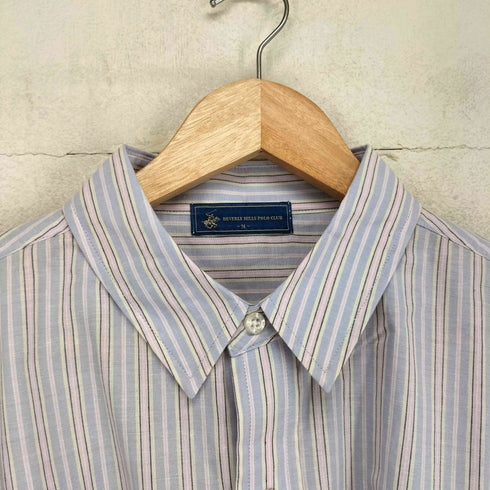 ビバリーヒルズポロクラブ BEVERLY HILLS POLO CLUB ロゴ 刺繍 ストライプ 長袖 シャツ メンズ M