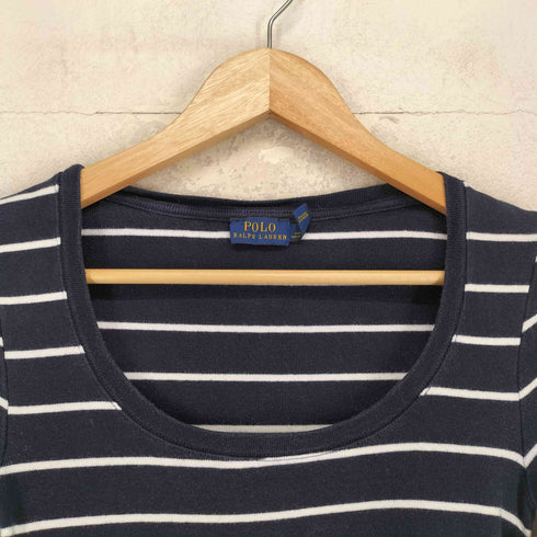 ポロラルフローレン POLO RALPH LAUREN ポニー刺繍 裾ロゴ ラウンドネック ボーダー 長袖 Tシャツ カットソー レディース S