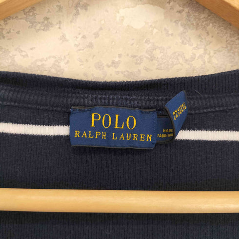 ポロラルフローレン POLO RALPH LAUREN ポニー刺繍 裾ロゴ ラウンドネック ボーダー 長袖 Tシャツ カットソー レディース S