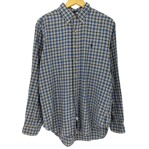 ラルフローレン RALPH LAUREN 90-00s CLASSIC FIT ポニー刺繍 マドラスチェック 長袖 ボタンダウンシャツ メンズ import:L