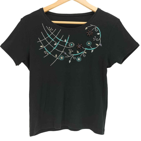 ハートイッセイミヤケ Haat ISSEY MIYAKE ビーズ刺繍 クルーネック 半袖 Tシャツ レディース JPN:2