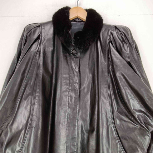 MON KURONO クロノ cow leather カウレザー 牛革 ファー ドルマンスリーブ 比翼 レザーコート レディース F