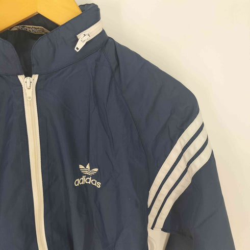 アディダス adidas デサント製 スリーストライプ ナイロンフード付ジャケット レディース JPN:M