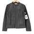 ナチュラルビューティーベーシック NATURAL BEAUTY BASIC lamb leather ラムレザー 羊革 プリント スタンドカラー ジップ レザー ジャケット レディース M