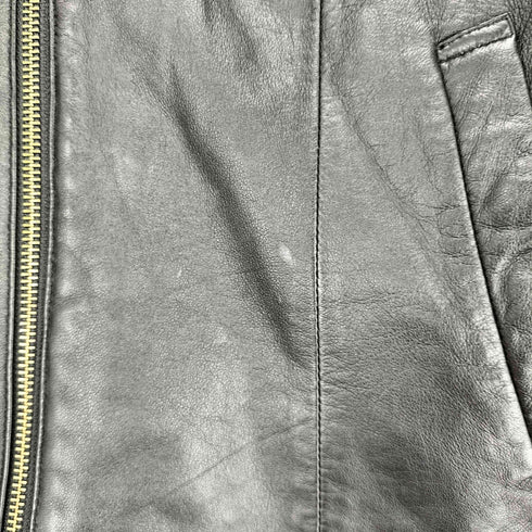 ナチュラルビューティーベーシック NATURAL BEAUTY BASIC lamb leather ラムレザー 羊革 プリント スタンドカラー ジップ レザー ジャケット レディース M