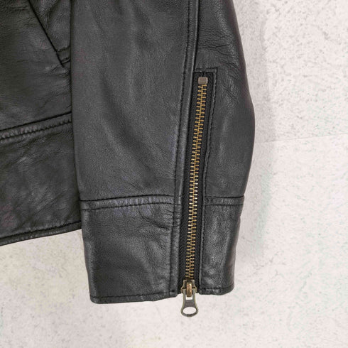 ナチュラルビューティーベーシック NATURAL BEAUTY BASIC lamb leather ラムレザー 羊革 プリント スタンドカラー ジップ レザー ジャケット レディース M