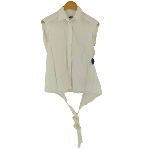 エムエムシックスメゾンマルタンマルジェラ MM6 Maison Martin Margiela 14SS コットン 比翼 ノースリーブ レギュラーカラー シャツ レディース 40